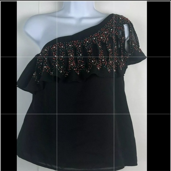 Anthro  beaded one shoulder sleeve blouse - Picture 12 of 16